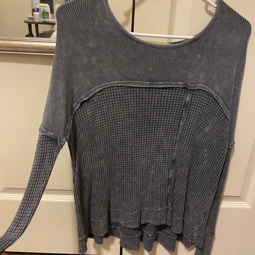 Vintage Havana waffle Henley long sleeve with distressed detail